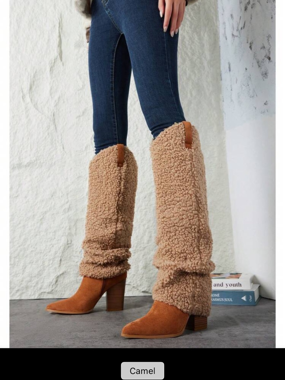 Women Western Knee High Boots Cowboy boots Chunky heeled- Wide Calf